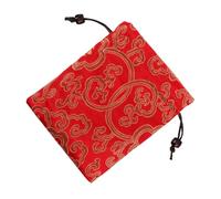 MOTHNUR Embroidered Silk Drawstring Pouch 13x16cm Traditional Chinese Brocade Bag for Jewelry and Coins Storage Red Handmade Tibetan Fabric Bag for Cultural and Travel