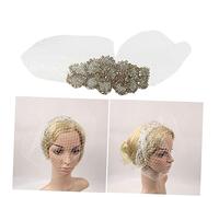 MOTHNUR Handmade White Mesh Headdress with Diamond Decor for Women Ladies Vintage Veil Headwear Elegant Hair Accessory for Weddings Parties and Festivals