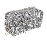 MOTHNUR Large Capacity Shining Sequin Makeup Bag Portable Square Cosmetic Storage Pouch with Zipper Closure for Skin Care and Toiletry Essentials