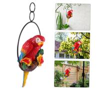 MOTHNUR Lifelike Resin Parrot Ornament with Iron Ring Bird Decor for Miniature Garden Home and Office Tabletop Adornment Creative Fairy Garden Statue