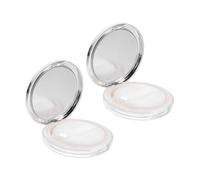 MOTHNUR Loose Powder Box Set 2pcs Ultra-thin Flip-type Empty Powder Containers with Puff for Women Travel Makeup Storage Silver