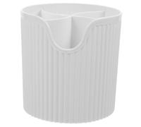 MOTHNUR Makeup Brush Holder and Pen Organizer, Cosmetic Storage Box with Striped Brush Cup, White Desktop Organizer for Vanity and Dressing Table Storage