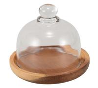 MOTHNUR Mini Cake Stand with Transparent Glass Dome Lid Wooden Tray Dessert Display Platter for Cupcakes and Pastries Easy-clean Mini Cake Dome for Food Storage and Presentation
