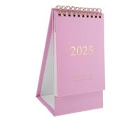 MOTHNUR Mini Standing Flip Desk Calendar Pink Compact Paper Planner with Metal Double Wire Binding Ink Resistant Monthly Schedule Organizer for Office Home School