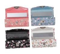MOTHNUR Portable Lipstick Holder 4pcs Embroidered Flower Design with Mirror Sturdy Storage Box for Home or Shop Black White Blue Pink