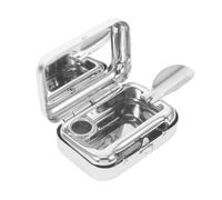MOTHNUR Portable Pocket Ashtray Mini Windproof Stainless Steel Compact Ashtray with Easy Open Button for Travel Car Home Office Indoor Outdoor Use