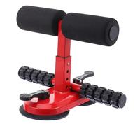 MOTHNUR Portable Sit Up Assist Device Adjustable Height with Suction Cup for Abdominal Fitness Compact Crunches Aid for Home Workout Stable Belly Exercise Equipment in Red