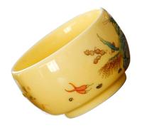 MOTHNUR Retro Ceramic Gongfu Tea Cup for Home Tea Ceremony Smooth Edges Chinese Kung Fu Teaware Holder Elegant Yellow Painted Porcelain for Family and Guests