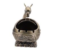 MOTHNUR Retro Windproof Metal Ashtray with Lid Globe-shaped Dragon Statue Design for Home Office Tearoom Decor Portable Outdoor Ash Container with Antique Bronze Finish