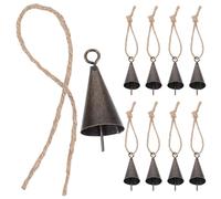 MOTHNUR Rustic Metal Cow Bells Set with 9 Vintage Cone-Shaped Bells and 2M Hemp Jute Rope, Loud Harmony Cowbell for Cattle Goat Horse Sheep Farm Use and Outdoor Hanging Charm