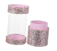 MOTHNUR Sequin Cosmetic Organizer Makeup Brush Holder with Lid Portable Storage Box for Brushes Lipsticks Foundations Beauty Tools Travel Friendly Pink Transparent Bucket