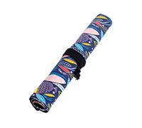 MOTHNUR Slots Canvas Paint Brush Roll Up Case with Colorful Fish Print Large Capacity Artist Holder for Watercolor Gouache Cosmetic Brushes Washable Stationery Organizer