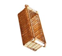 MOTHNUR Small Plastic Rattan Woven Basket with Wooden Handle Pastoral Style Sundry Storage Organizer for Bedroom Bathroom Multi-functional Desktop Cosmetic and Key Holder