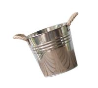 MOTHNUR Stainless Steel Plant Container with Rope Handle, Medium Rustic Flowerpot for Indoor Outdoor Gardening, Handmade Round Bucket Planter, Retro Flower Bucket Decor for Patio Lawn