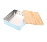 MOTHNUR Tinplate Cookie Box with Wooden Lid for Fresh Snack Storage Stylish Square Biscuit Tin Container Present Packaging for Candy Pastries and Treats Sealing Design Keeps Snacks Fresh