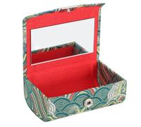 MOTHNUR Vintage Chinese Style Double Lipstick Case for Purse, Portable Travel Lipstick Holder Pouch with Button Closure, Dark Green Embroidered Makeup Organizer for Women
