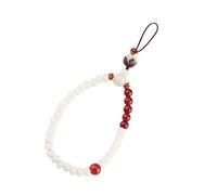 MOTHNUR White Jade and Red Agate Phone Hanging Strap with Fixing Rope Chinese Style DIY Mobile Phone Lanyard Lost Wrist Strap for Smartphones and Bags Fashion Accessory Gift