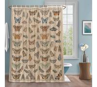 Moths Shower Curtain with 12 Hooks Retro Orange Green Blue Moths Animals Linen Texture Waterproof Fabric Shower Curtains Sets for Bathroom Bath Decorations, Machine Washable, 54"x78"