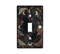 Moths Single Light Switch Cover Plate, Nature Fanciful Leaves Crescent Moons Fall Dark Blue Standard Size Decorative Wall Plates for Home Living Room New Apartment Decor