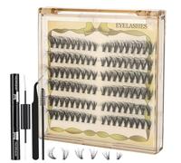 MOTIBACK 108 Clusters D-Curly Individual Eyelashes DIY Kit - Includes Black Dual-End Lash Glue, Tweezers & Brush for Natural Wispy Cluster Lashes