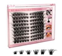 MOTIBACK 108PCS 8-16mm Mixed Lengths Natural Cat Eye Fox Style Self-Adhesive Lash Clusters Kit, with Criss-Cross Design, Reusable Press-On Individual Eyelashes for a Wispy Look