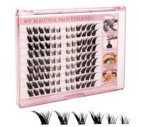 MOTIBACK 108PCS 8-16mm Natural Cat Eye Fox Style Self-Adhesive Lash Clusters Kit, Mixed Lengths with Slanted Fly Design, Reusable Press-On Individual Eyelashes for a Wispy Look