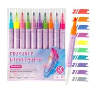 MOTIBACK 10PCS Erasable Highlighters, Double Head Smooth Writing, Chisel Tip Assorted Colors Marker Pens for Journal Bible Planner Notes School Office Supplies