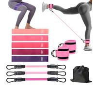 MOTIBACK 11PCS Pink Ankle Resistance Bands Set - Glute Workout Equipment with 2 Foot Covers, 5 Yoga Elastic Bands, 3 Tension Ropes & 1 Storage Bag for Women, Home Gym & Pilates Training