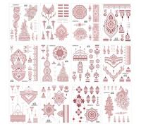 MOTIBACK 12 Sheets Red Henna Temporary Tattoos - Realistic Mehndi Body Art Stickers for Hands & Arms, Fake Tattoos for Weddings, Festivals & Parties
