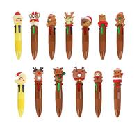 MOTIBACK 13Pcs Christmas Pens Multicoloured 4 in 1 Retractable Ballpoint Pens, 0.5mm Solid Christmas Pen Four-Color All in One Ballpoint Pen for Party Bags Fun Pens School Supplies（Brown & Yellow）