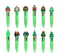 MOTIBACK 13Pcs Christmas Pens Multicoloured 4 in 1 Retractable Ballpoint Pens, 0.5mm Solid Christmas Pen Four-Color All in One Ballpoint Pen for Party Bags Fun Pens School Supplies（Green）
