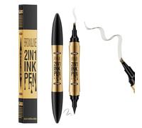 MOTIBACK 2-in-1 Dual-Ended Gold Eyebrow Pencils for Women with 4-Fork-Tip & Precise Brush-Tip Dark Brown + Eyeliner (Black)