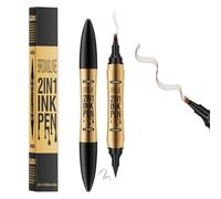 MOTIBACK 2-in-1 Dual-Ended Gold Eyebrow Pencils for Women with 4-Fork-Tip & Precise Brush-Tip Light Brown + Eyeliner (Black)