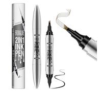 MOTIBACK 2-in-1 Dual-Ended White Eyebrow Pencils for Women with 4-Fork-Tip & Precise Brush-Tip Dark Brown + Eyeliner (Black)