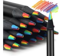 MOTIBACK 20PCS 7-in-1 Rainbow Pencils - Multicolored Black Wooden Drawing Rainbow Pencils for Kids & Adults, Vibrant Art Supplies for School, Party Favors & Creative Projects