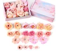 MOTIBACK 20Pcs Pink Artificial Flowers, Pink Rose Daisy Hydrangea Bulk for Wedding Table Cake Decor, DIY Fake Flowers for Christmas Party Festival Decorations
