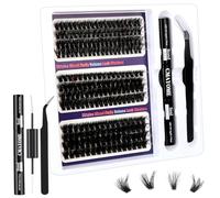 MOTIBACK 216pcs Pro Volume Cluster Lashes Kit, 60D 80D 100D Fluffy Individual Eyelashes, 10-16mm with Lash Glue & Tweezers, Dramatic High-Impact Lash Extension Set