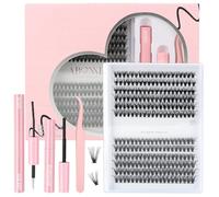 MOTIBACK 240 PCS Individual False Eyelashes, D Curl 9-16mm Mix, DIY Cluster Lashes Kit,Includes Lash Glue & Remover for Home Eyelash Extensions