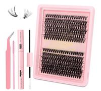 MOTIBACK 240pcs 30D Mega Volume Cluster Lashes Kit, 8-16mm Russian Style DIY Eyelash Extensions, Ultimate Fluffy Individual Lashes with Glue, Tweezers & Brush
