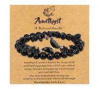 MOTIBACK 2Pcs Obsidian Crystal Bracelet for Women Anxiety Beaded Bracelets with Butterfly Healing Crystal Gemstone Beads Layered Bracelet Gifts For Women