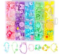 MOTIBACK 300-500PCS Assorted Resin Acrylic Beads, 10-Compartment 5-Colors Flower Bow Butterfly Candy Star Heart GummyBear Kawaii Aesthetic for Bracelet Making,Jewelry Making and DIY Phone Charms