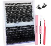 MOTIBACK 300 Pcs Cluster Lashes Kit, 60D+80D Natural Individual Eyelashes Extension Set with Lash Glue Bond & Seal and Tweezers, 8-16mm DIY Fluffy Lash Clusters for Salon-Quality Results at Home