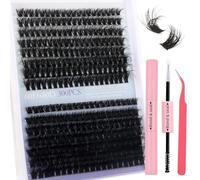 MOTIBACK 300 Pcs Voluminous Cluster Lashes Kit, 60D+80D Fluffy Wispy Individual Eyelashes Extension Set with Lash Glue & Tweezers, 8-16mm Russian Style Dramatic Lash Clusters for Bold Eye Look