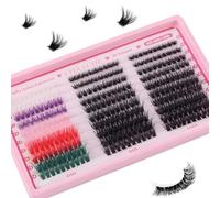 MOTIBACK 300pcs Colourful Cluster Lashes Kit, 10-18mm DIY Individual Eyelash Extensions Set with Lash Glue & Tweezers for Volume & Fluffy Look