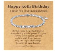 MOTIBACK 30th 50th 60th Birthday Bracelet for Women - Stainless Steel Circle Charm Bracelet, Adjustable Silver Bangle, Milestone Birthday Gift for Mum, Grandma, Sister