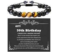 MOTIBACK 30th Birthday Gift for Men - Tiger Eye Stone Bracelet with Birthday Card, Thoughtful Birthday Presents for Boys,Son, Grandson, Brother & Friends, Meaningful Gifts