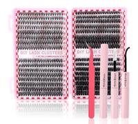 MOTIBACK 32-Page Lash Book, Mixed Volume Cluster Lashes Kit, 10-16mm Individual Eyelashes with Glue & Tweezers, DIY Lash Extension Kit for Natural to Full Volume