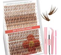 MOTIBACK 320PCS Brown Cluster Lashes Kit - 20D Natural & 40D Voluminous Individual Lashes (9-16mm), Includes 2-in-1 Glue, Fine Tweezers & Brush for Professional DIY Lash Extensions