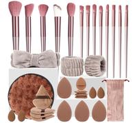 MOTIBACK 33 Pcs Makeup Brush Set, Multi-functional Make Up Brushes Set with Powder Puff for Foundation Powder Blush Eyesshadow