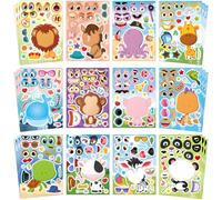 MOTIBACK 36PCS Animal Face Stickers for Kids - Mix & Match Make-a-Face Sticker Sheets, Fun Party Bag Favours, Creative DIY Stickers for Children’s Birthdays & Activities